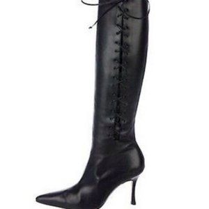 Manolo Blahnik Tall Black Leather Heeled Boots